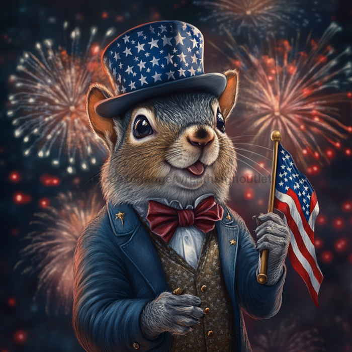 Patriotic Squirrel Sign, Mask Sign, SHR-00004, Sign For Wreath, 10x10in Metal Sign