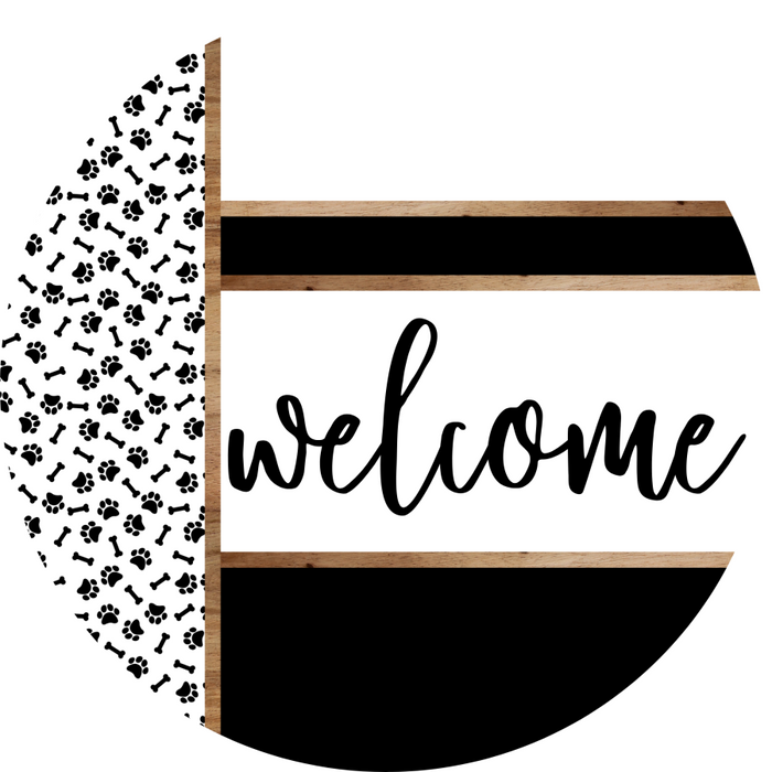 Paw Print Door Hanger, Welcome Door Hanger, DCO-01869-DH, 18" Round Wood