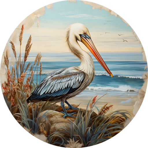 Pelican Sign Coastal Decoe-4684 For Wreath 10 Round Metal