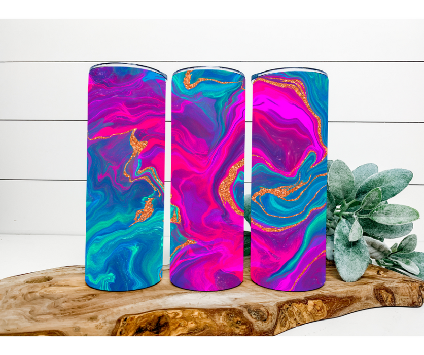 Pink and Dark Blue Swirl Tumbler, 20 oz Skinny Tumbler DECOETUMBLER-197 - DecoExchange
