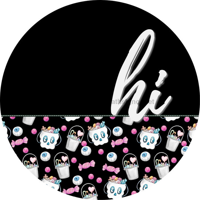 Pink Candy Halloween Door Hanger Dco-01571-Dh 18’ Round Wood