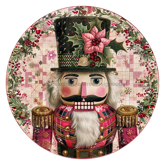 Pink Christmas Nutcracker, DCO-102656, Sign For Wreath, 10" Metal Sign