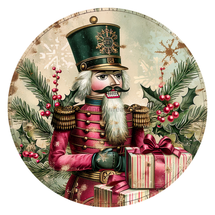 Pink Christmas Nutcracker, DCO-102657, Sign For Wreath, 10" Metal Sign