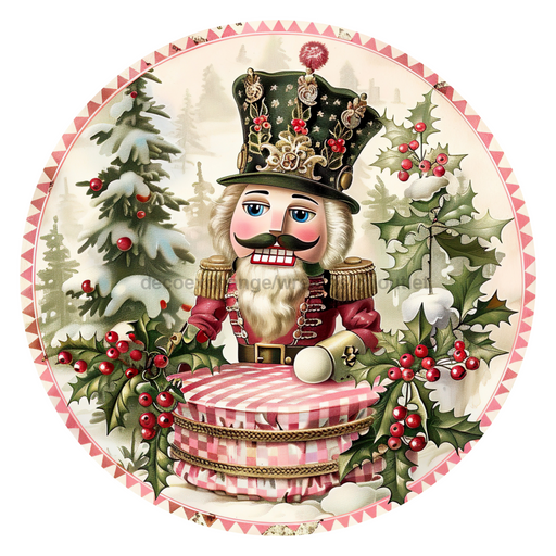 Pink Christmas Nutcracker, DCO-102658, Sign For Wreath, 10" Metal Sign