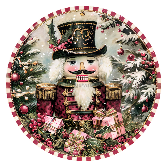Pink Christmas Nutcracker, DCO-102659-D, Sign For Wreath, 10" Wood Sign