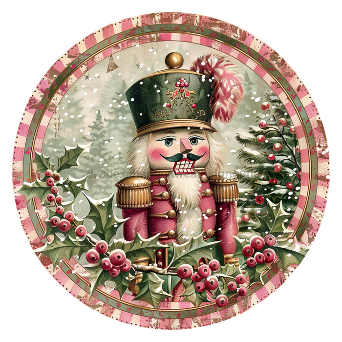 Pink Christmas Nutcracker, DCO-102660, Sign For Wreath, 10" Metal Sign