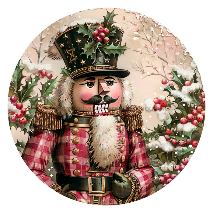 Pink Christmas Nutcracker, DCO-102663, Sign For Wreath, 10" Metal Sign