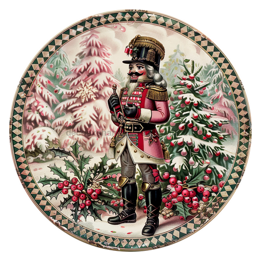 Pink Christmas Nutcracker, DCO-102666, Sign For Wreath, 10" Metal Sign