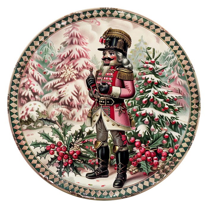 Pink Christmas Nutcracker, DCO-102666, Sign For Wreath, 10" Metal Sign