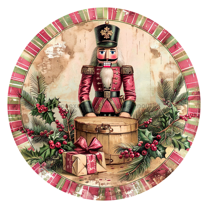 Pink Christmas Nutcracker, DCO-102669, Sign For Wreath, 10" Metal Sign