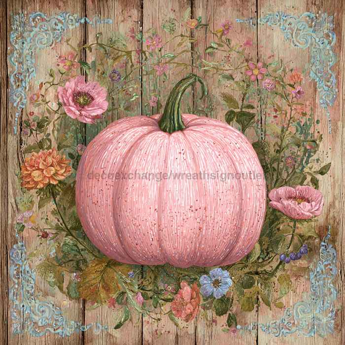 Pink Fall Pumpkin Sign, DCO-102591, Sign For Wreath, 10x10in Metal Sign
