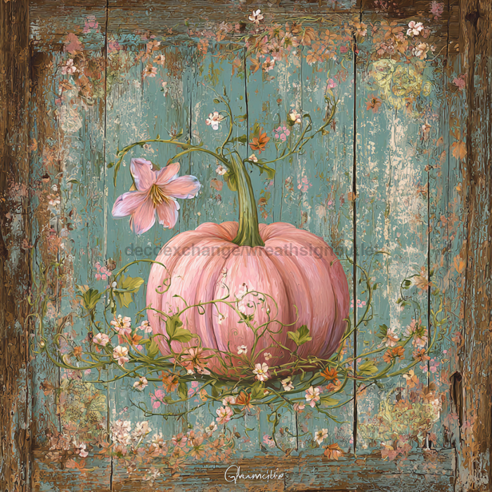 Pink Fall Pumpkin Sign, DCO-102597, Sign For Wreath, 10x10in Metal Sign