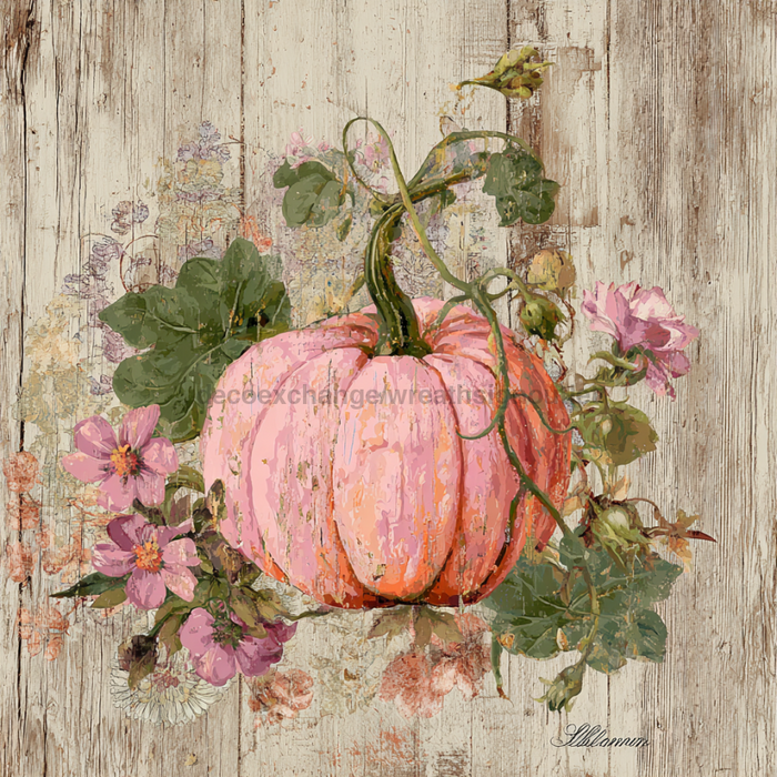Pink Fall Pumpkin Sign, DCO-102598, Sign For Wreath, 10x10in Metal Sign