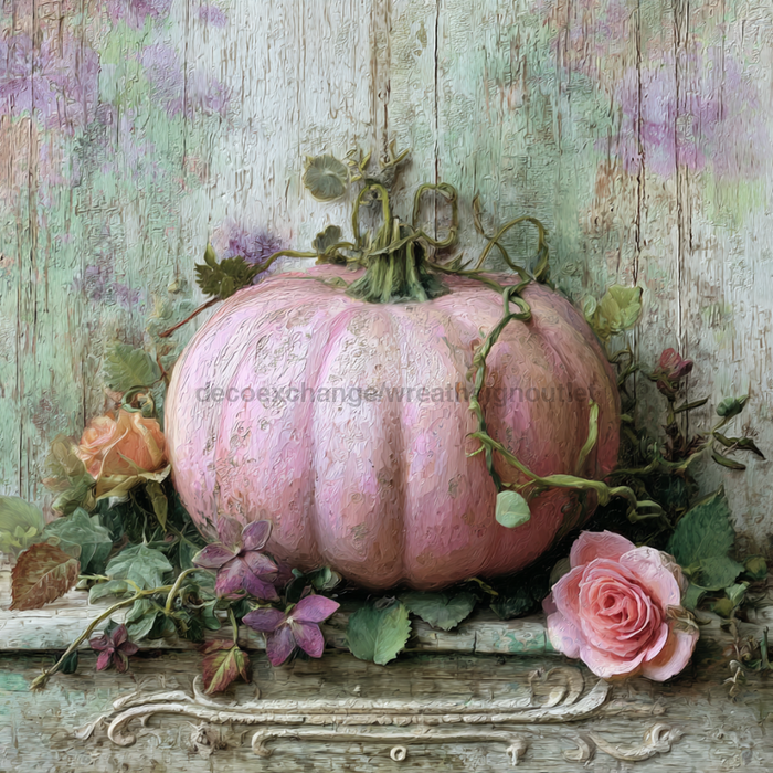 Pink Fall Pumpkin Sign, DCO-102601, Sign For Wreath, 10x10in Metal Sign