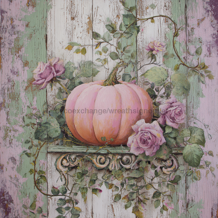 Pink Fall Pumpkin Sign, DCO-102602, Sign For Wreath, 10x10in Metal Sign
