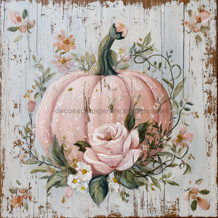 Pink Fall Pumpkin Sign, DCO-102604, Sign For Wreath, 10x10in Metal Sign