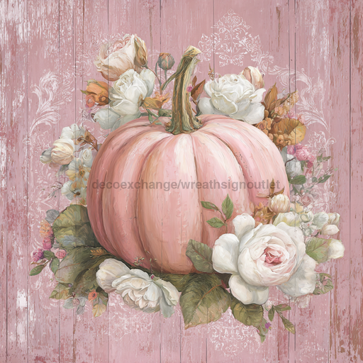 Pink Fall Pumpkin Sign, DCO-102605, Sign For Wreath, 10x10in Metal Sign