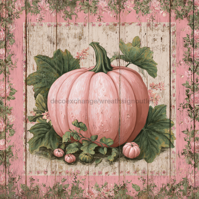 Pink Fall Pumpkin Sign, DCO-102631, Sign For Wreath, 10x10in Metal Sign