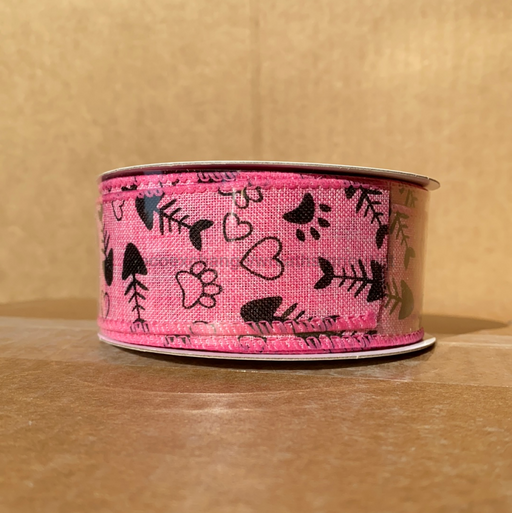 Pink Fish Bone Paws Linen, 1.5"X10Y Q919909-03 - DecoExchange