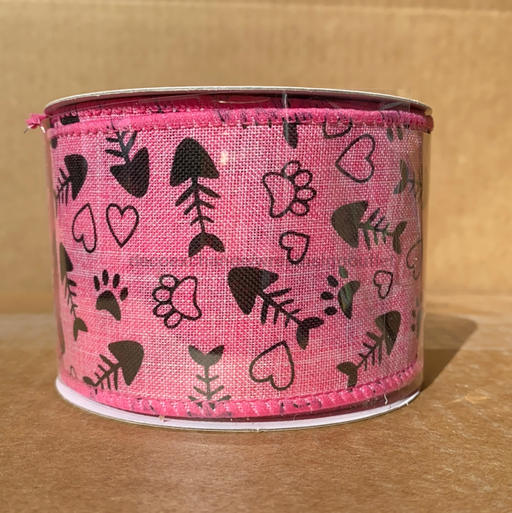 Pink Fish Bone Paws Linen, 2.5"X10Y Q919940-03 - DecoExchange