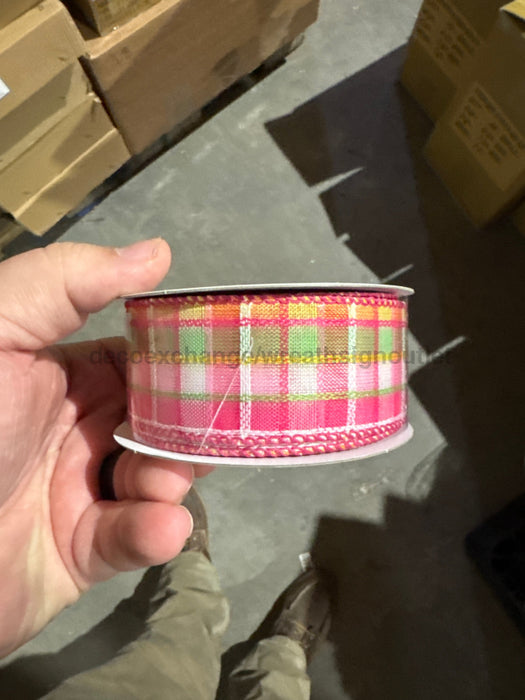 Pink-Fuchsia-Lime-Yellow-White Kentini Plaid 1.5’’X10Y 42424-09-24 Ribbon