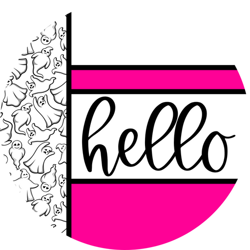 Pink Ghost Door Hanger, Hello Door Hanger, DCO-01973-DH, 18" Round Wood