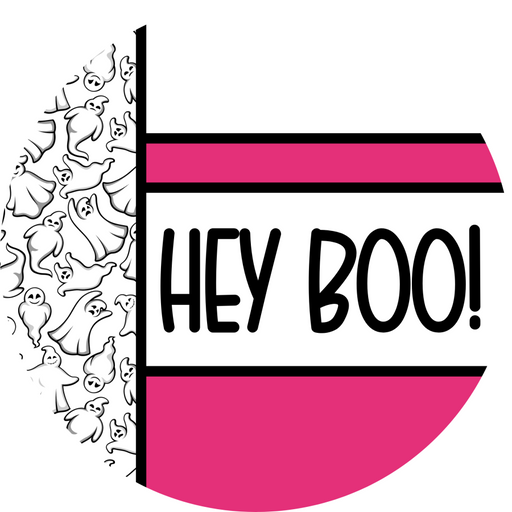 Pink Ghost Door Hanger, Hey Boo Door Hanger, DCO-01950-DH, 18" Round Wood