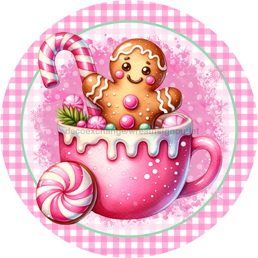 Pink Gingerbread Sign, DECOE-5271-D, Sign For Wreath, 10" Wood Sign