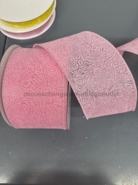 Pink Glittered Flwr Embossed 4’’X25Y 72433-04-03B Ribbon