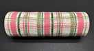 Pink Green And White Fabric Plaid Deco Mesh 10 Inches X Yards Xb240110-34