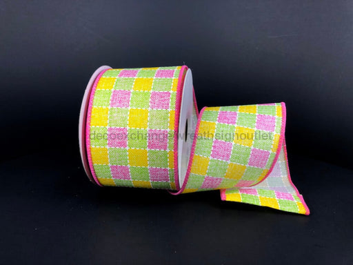 2.5 Glitter Gingham Check Ribbon: Pink - 10yds