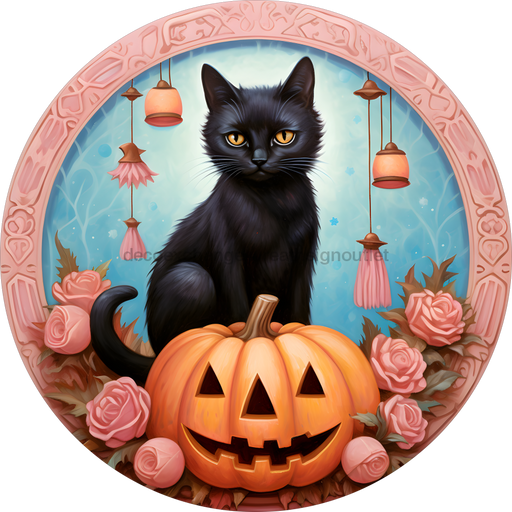 Pink Halloween Sign Decoe-4682 For Wreath 10 Round Metal