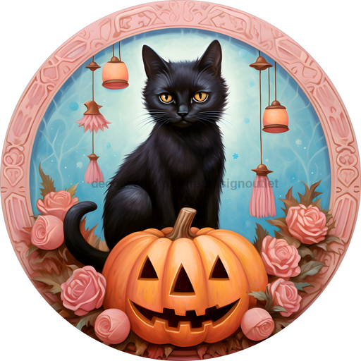 Pink Halloween Sign Decoe-4682 For Wreath 10 Round Metal