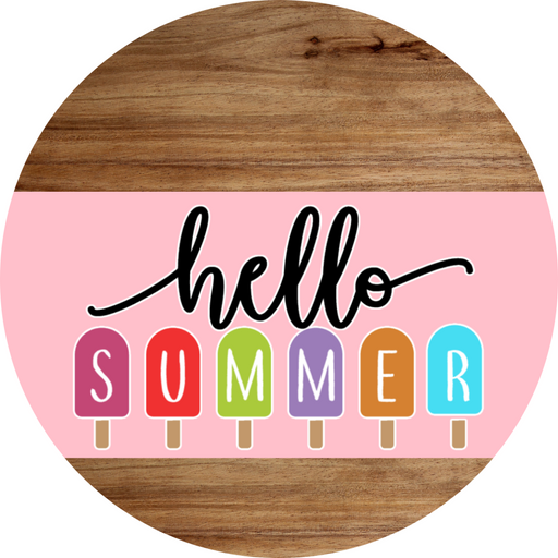 Pink Hello Summer Door Hanger Dco-01643-Dh-Lp 18’ Round Wood
