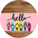 Pink Hello Summer Flip Flop Door Hanger Dco-01644-Dh-Lp 18’ Round Wood