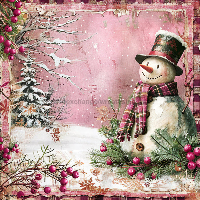 Pink Snowman Sign, DCO-102205, Sign For Wreath, 10x10in Metal Sign
