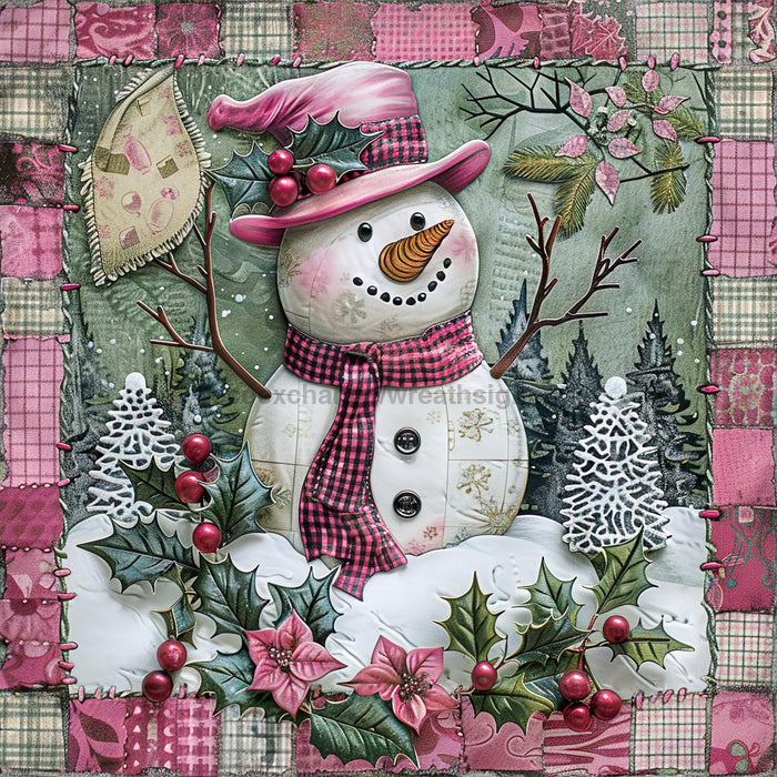 Pink Snowman Sign, DCO-102207, Sign For Wreath, 10x10in Metal Sign