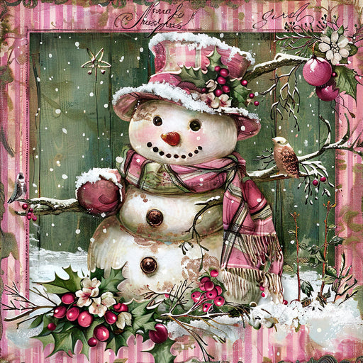 Pink Snowman Sign, DCO-102208, Sign For Wreath, 10x10in Metal Sign