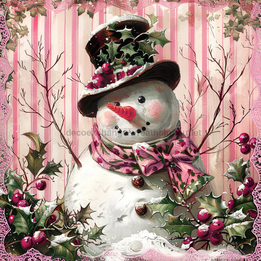 Pink Snowman Sign, DCO-102215, Sign For Wreath, 10x10in Metal Sign
