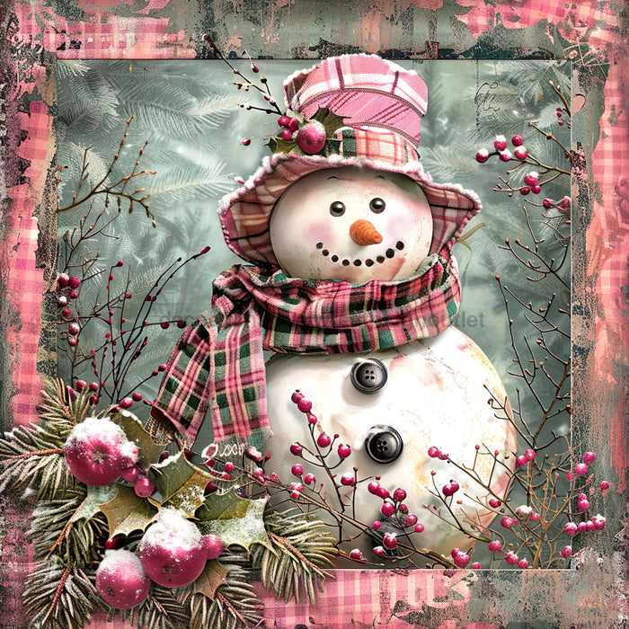 Pink Snowman Sign, DCO-102218, Sign For Wreath, 10x10in Metal Sign