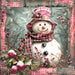 Pink Snowman Sign, DCO-102218, Sign For Wreath, 10x10in Metal Sign
