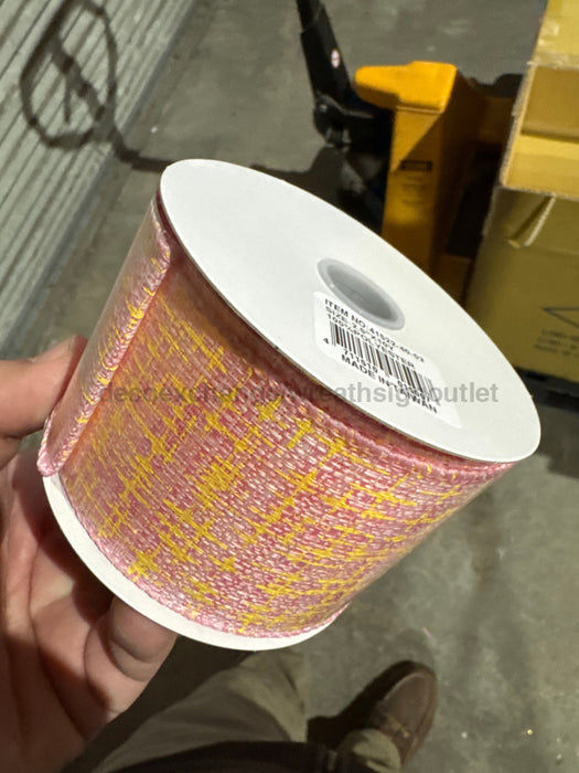 Pink-White-Yellow Embellished Tweed 2.5’’X10Y 41522-40-03 Ribbon