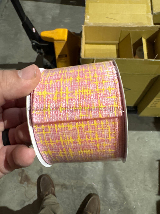 Pink-White-Yellow Embellished Tweed 2.5’’X10Y 41522-40-03 Ribbon