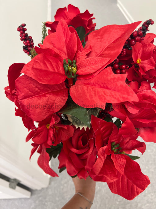 Poinsettia/Rose/Hydrangea X18 Red 13163 Pick
