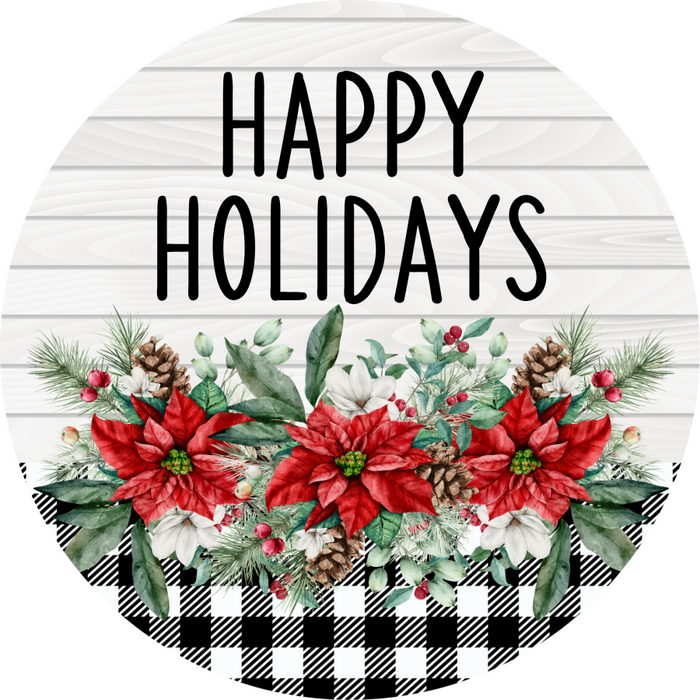 Poinsettia Sign Happy Holidays Dco-00781 For Wreath 10 Round Metal