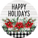 Poinsettia Sign Happy Holidays Dco-00781 For Wreath 10 Round Metal