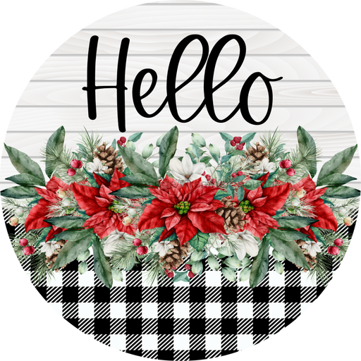 Poinsettia Sign Hello Dco-00774 For Wreath 10 Round Metal