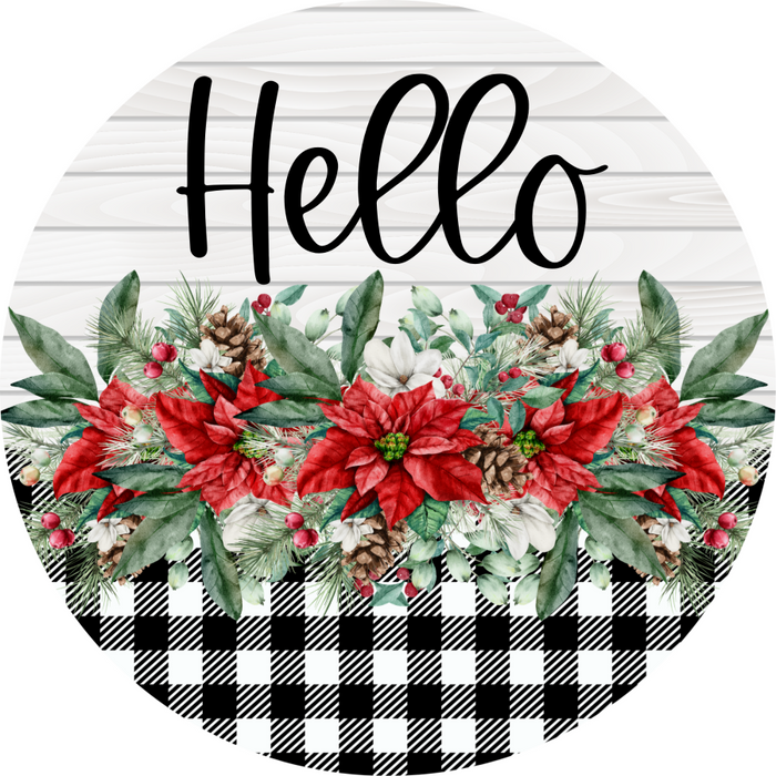 Poinsettia Sign Hello Dco-00774 For Wreath 10 Round Metal