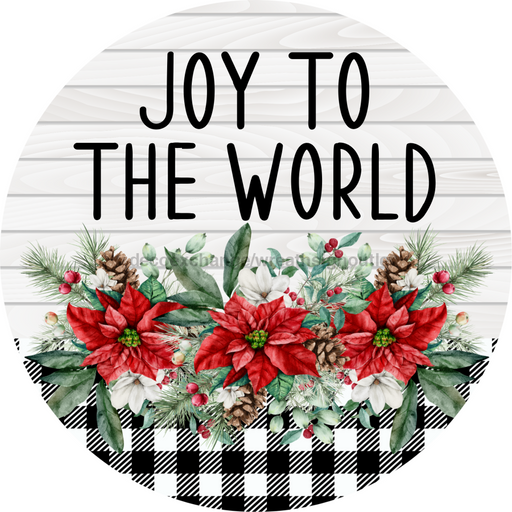 Poinsettia Sign Joy To The World Dco-00783 For Wreath 10 Round Metal