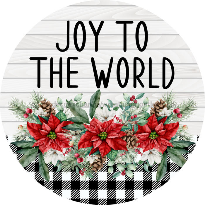 Poinsettia Sign Joy To The World Dco-00783 For Wreath 10 Round Metal